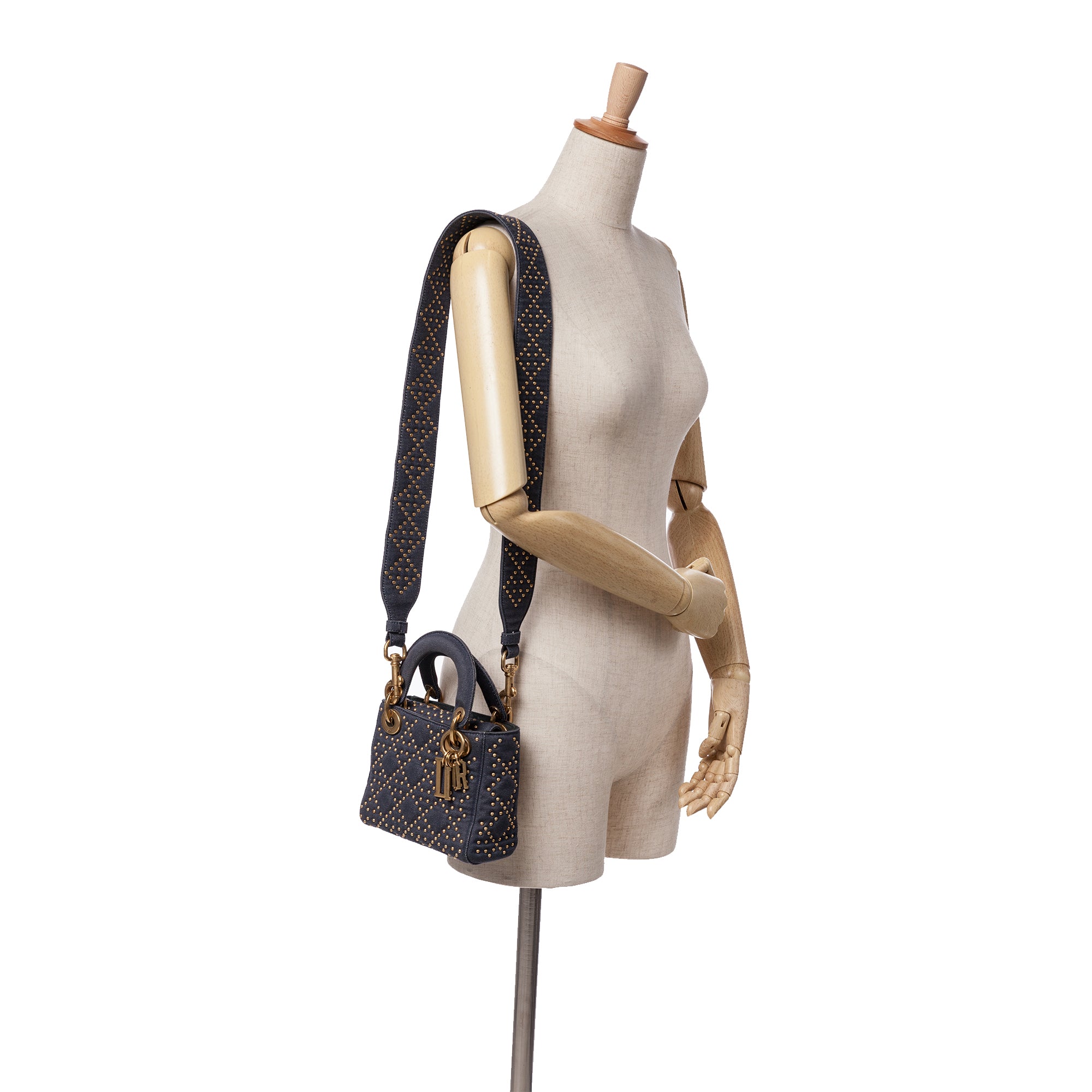 Mini Denim Cannage Studded Supple Lady Dior