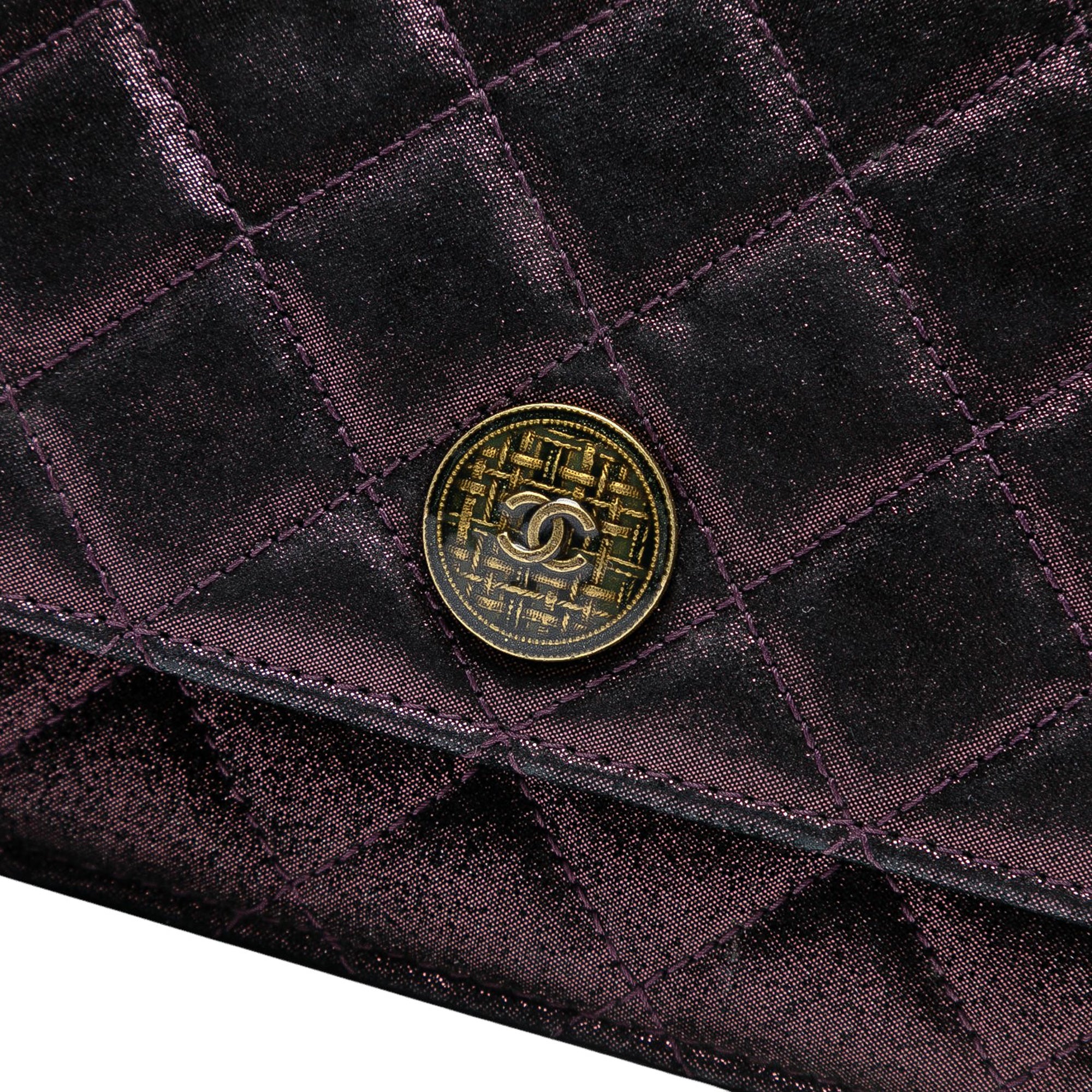 Quilted Iridescent Lambskin Tartan Button Wallet On Chain