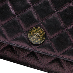 Quilted Iridescent Lambskin Tartan Button Wallet On Chain