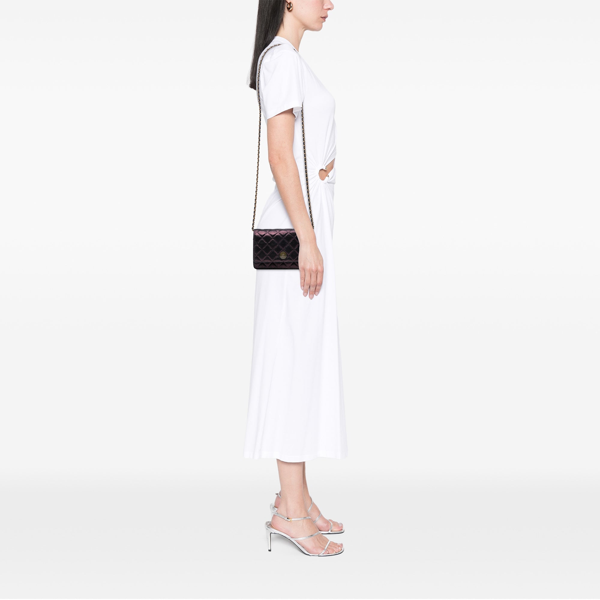 Quilted Iridescent Lambskin Tartan Button Wallet On Chain