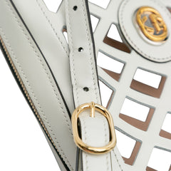 Cutout Leather and Flora Canvas Infinity Crossbody