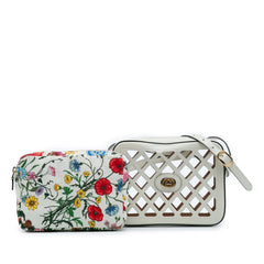 Cutout Leather and Flora Canvas Infinity Crossbody