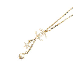 Gold Plated CC Rhinestones Star and Ball Pendant Necklace