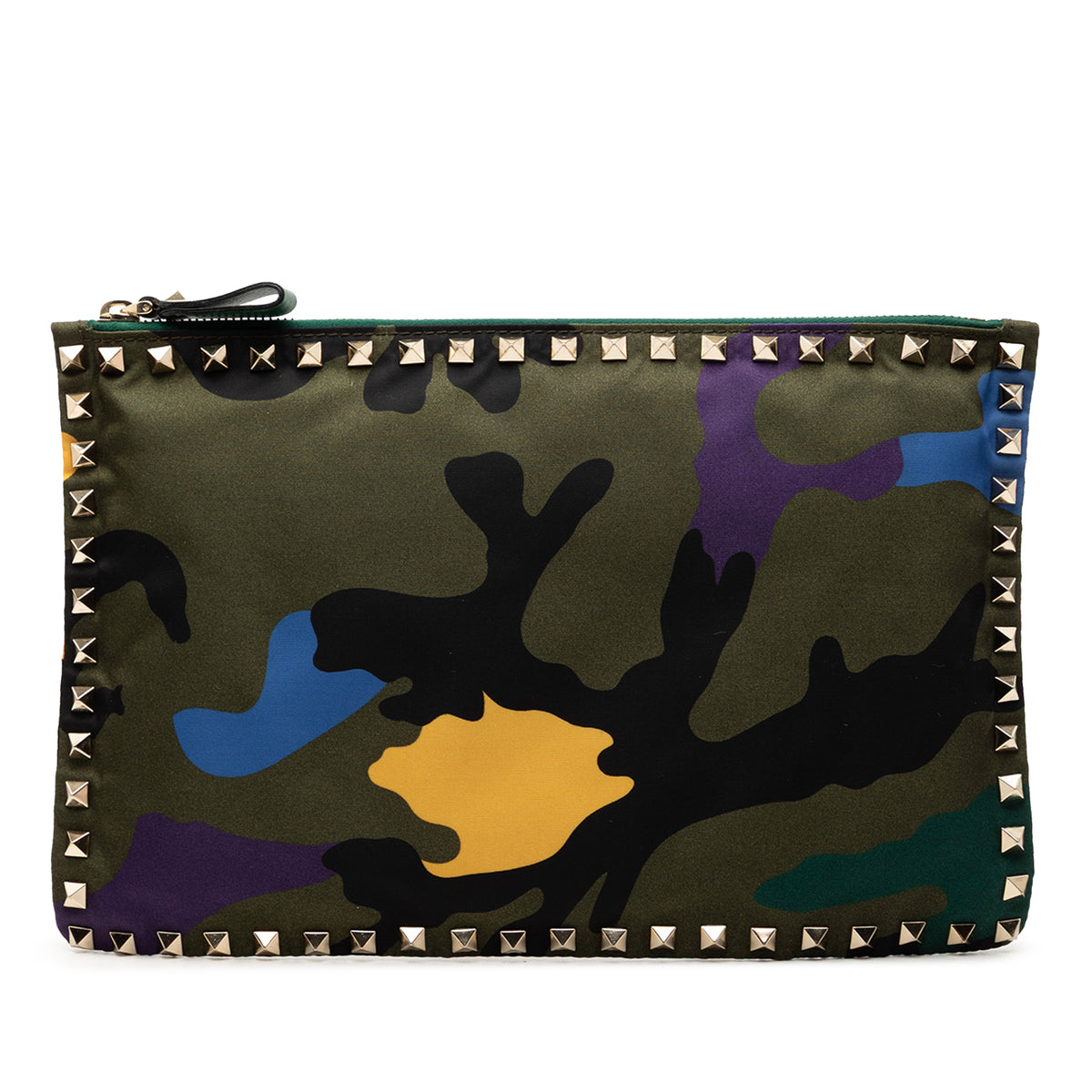 Nylon Rockstud Camouflage Zip Clutch