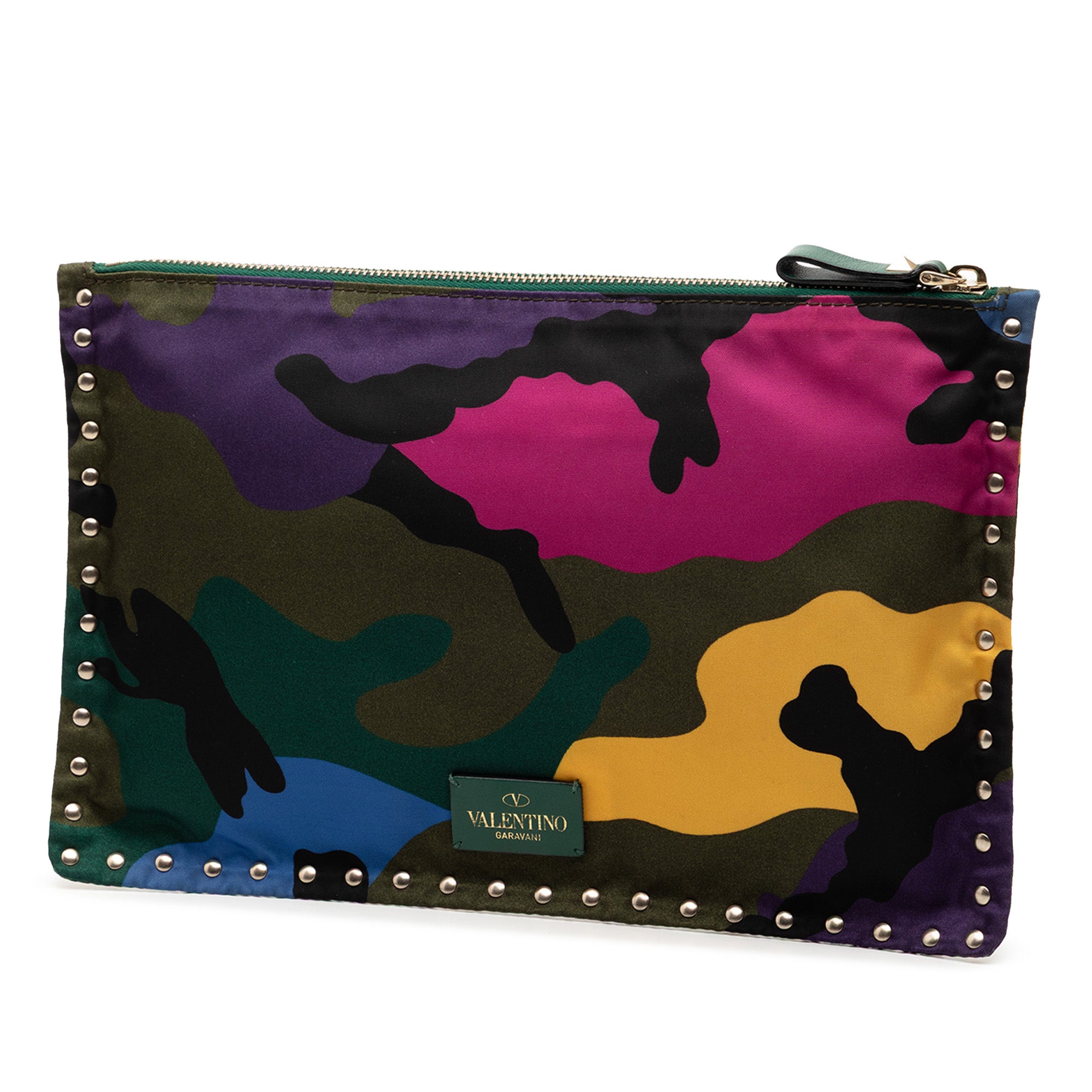 Nylon Rockstud Camouflage Zip Clutch