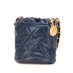 Mini Quilted Caviar Medallion Charms Drawstring Bucket Bag