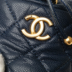 Mini Quilted Caviar Medallion Charms Drawstring Bucket Bag