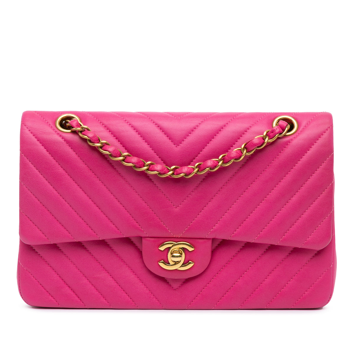 Medium Classic Chevron Lambskin Double Flap