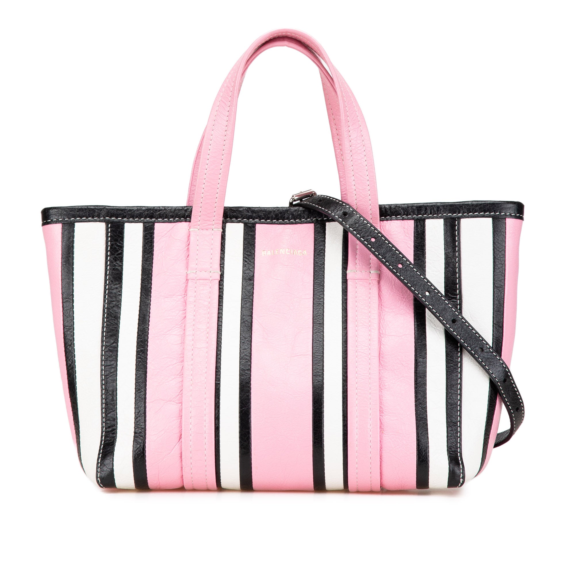 Small Lambskin Barbes East West Striped Shopper Tote