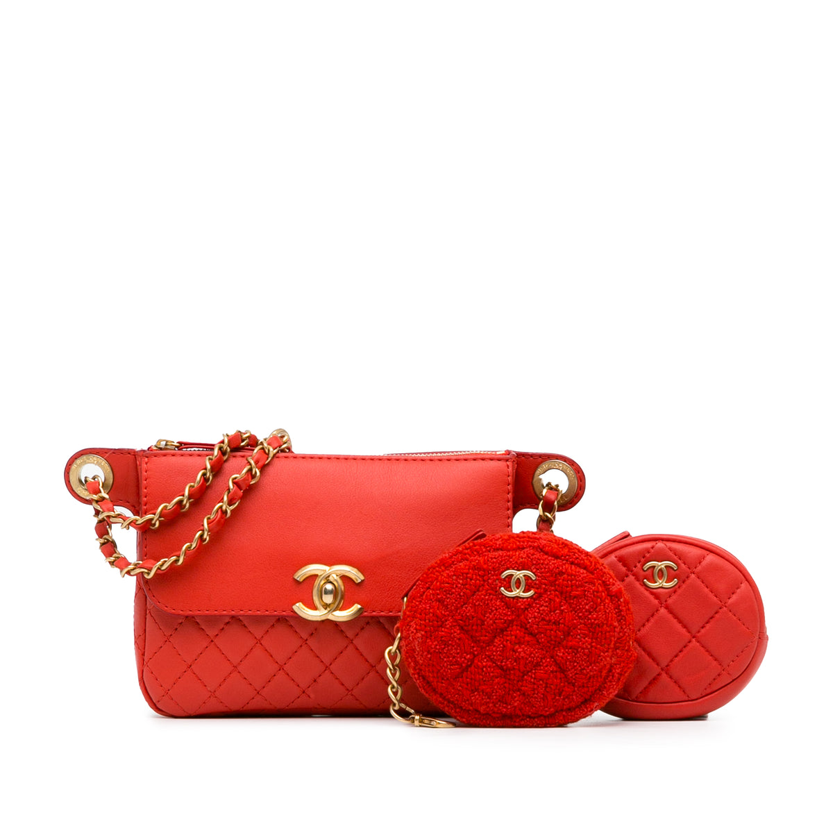 CC Quilted Calfskin Flap Belt Bag and Coin Purse