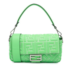 Zucca Embossed Stitched Leather Baguette Satchel