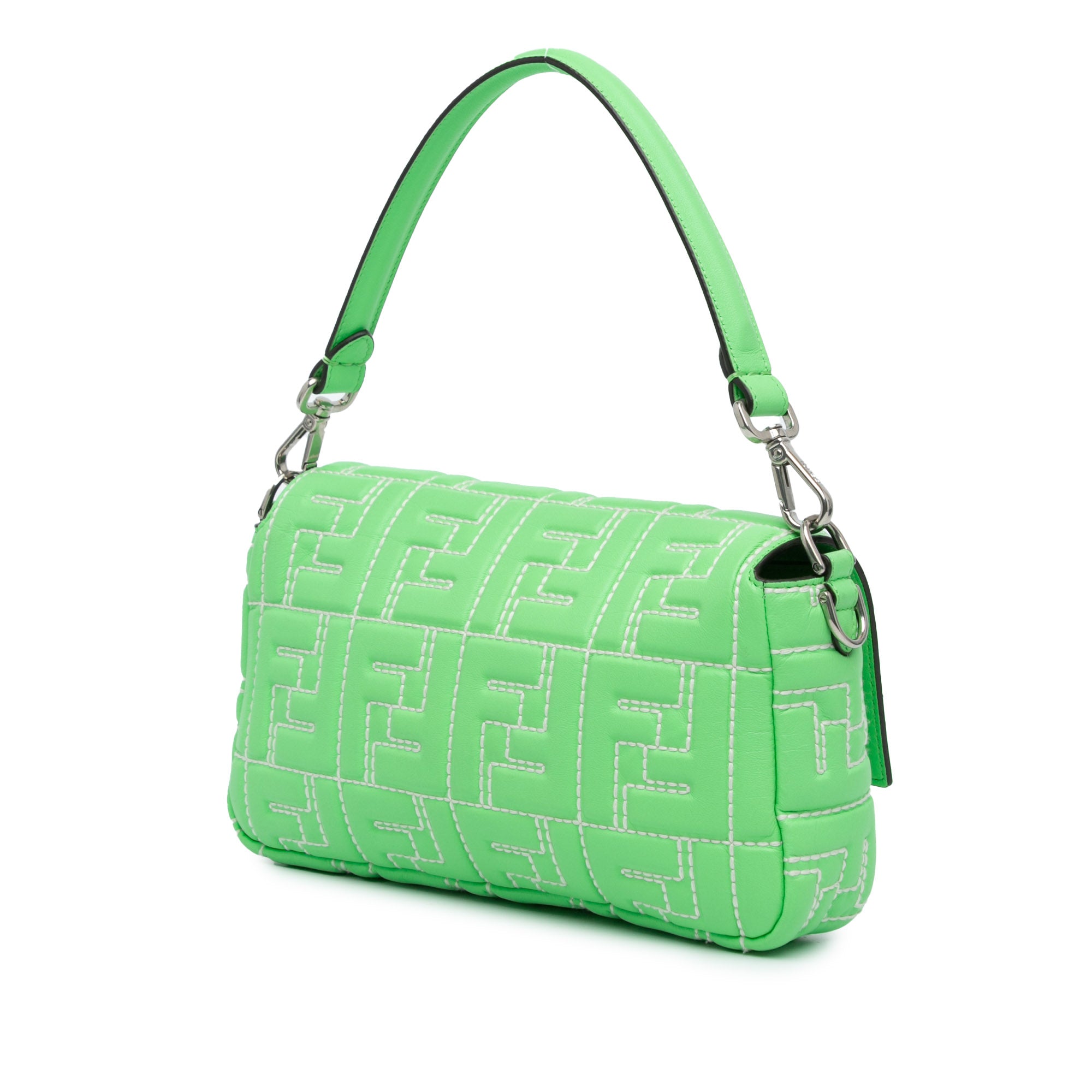 Zucca Embossed Stitched Leather Baguette Satchel