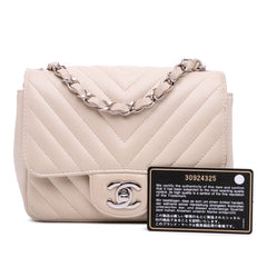 Mini Square Classic Chevron Lambskin Single Flap