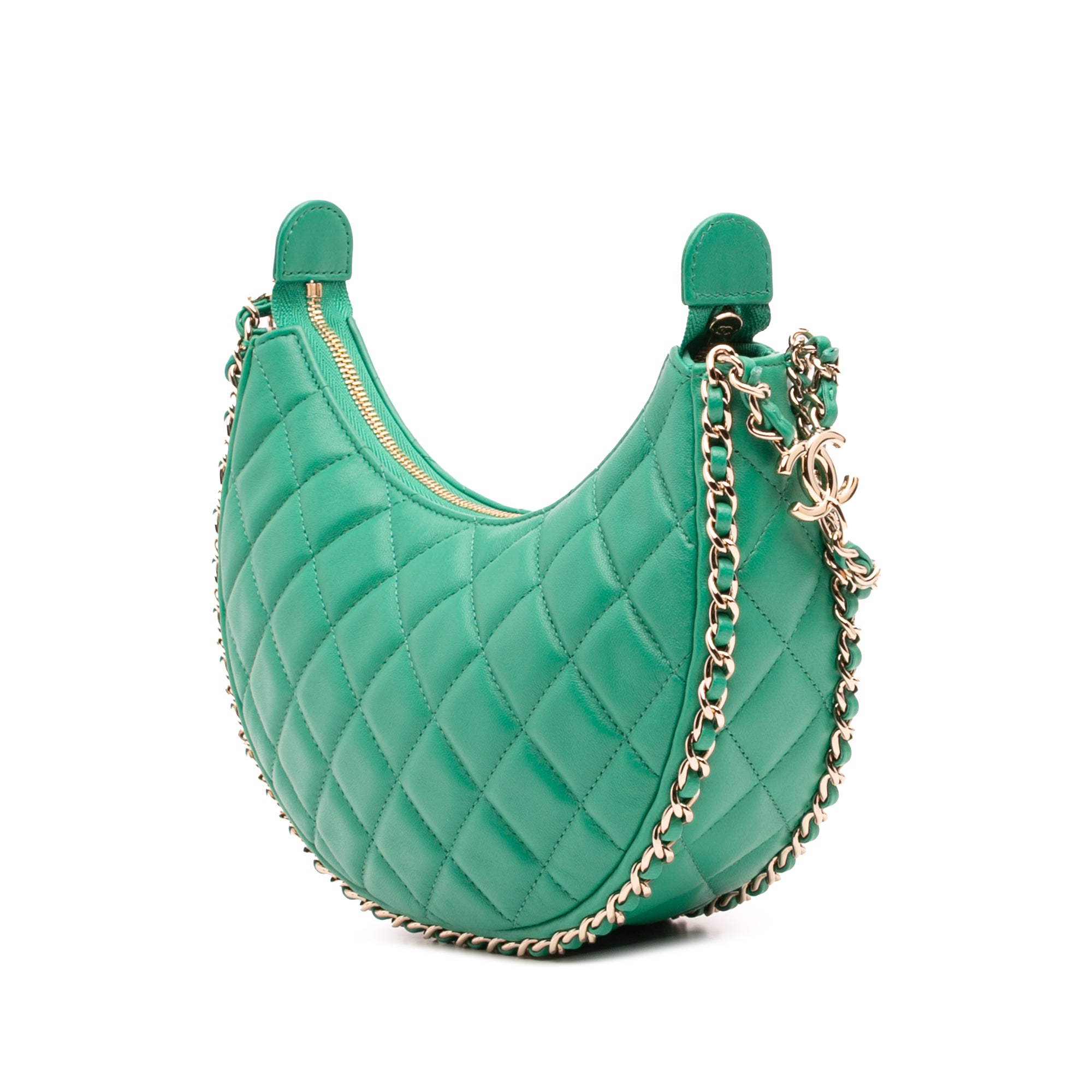 Small Quilted Lambskin Chain Around Hook Hobo Bag