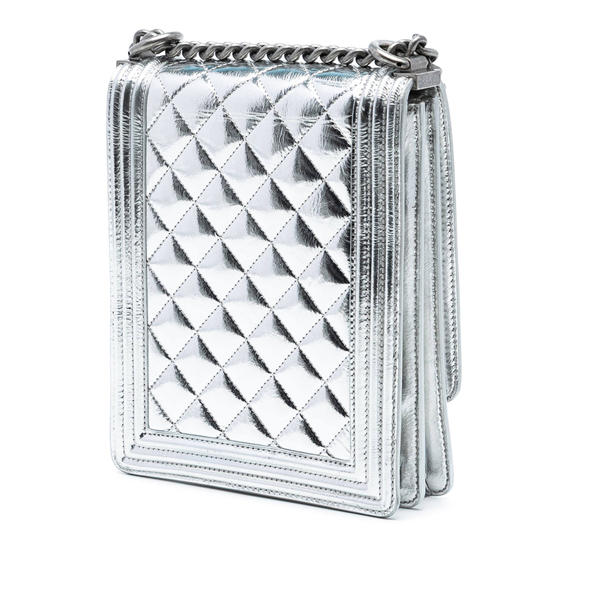 Quilted Metallic Calfskin North South Boy Flap