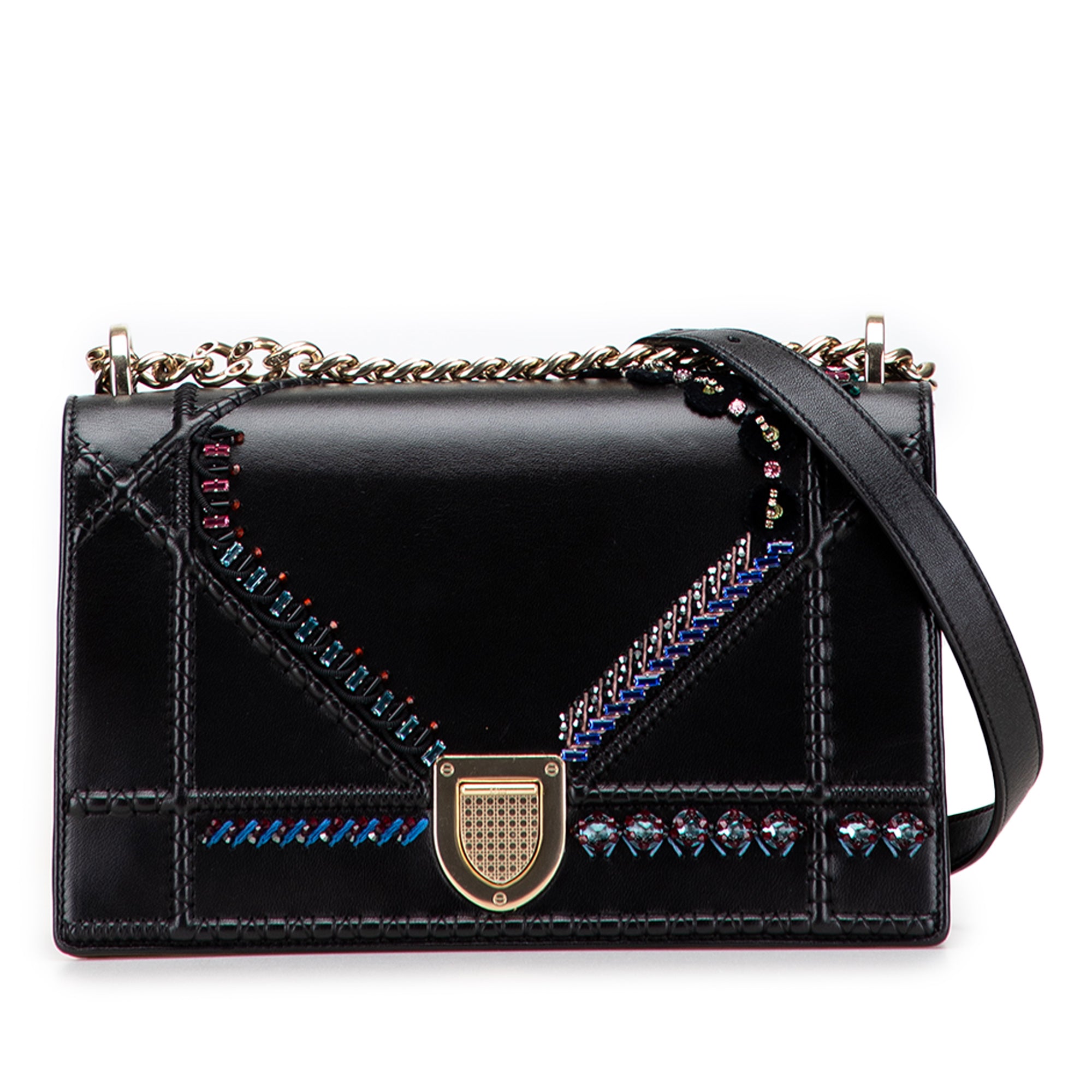 Medium Calfskin Crystal Embroidered Diorama Flap