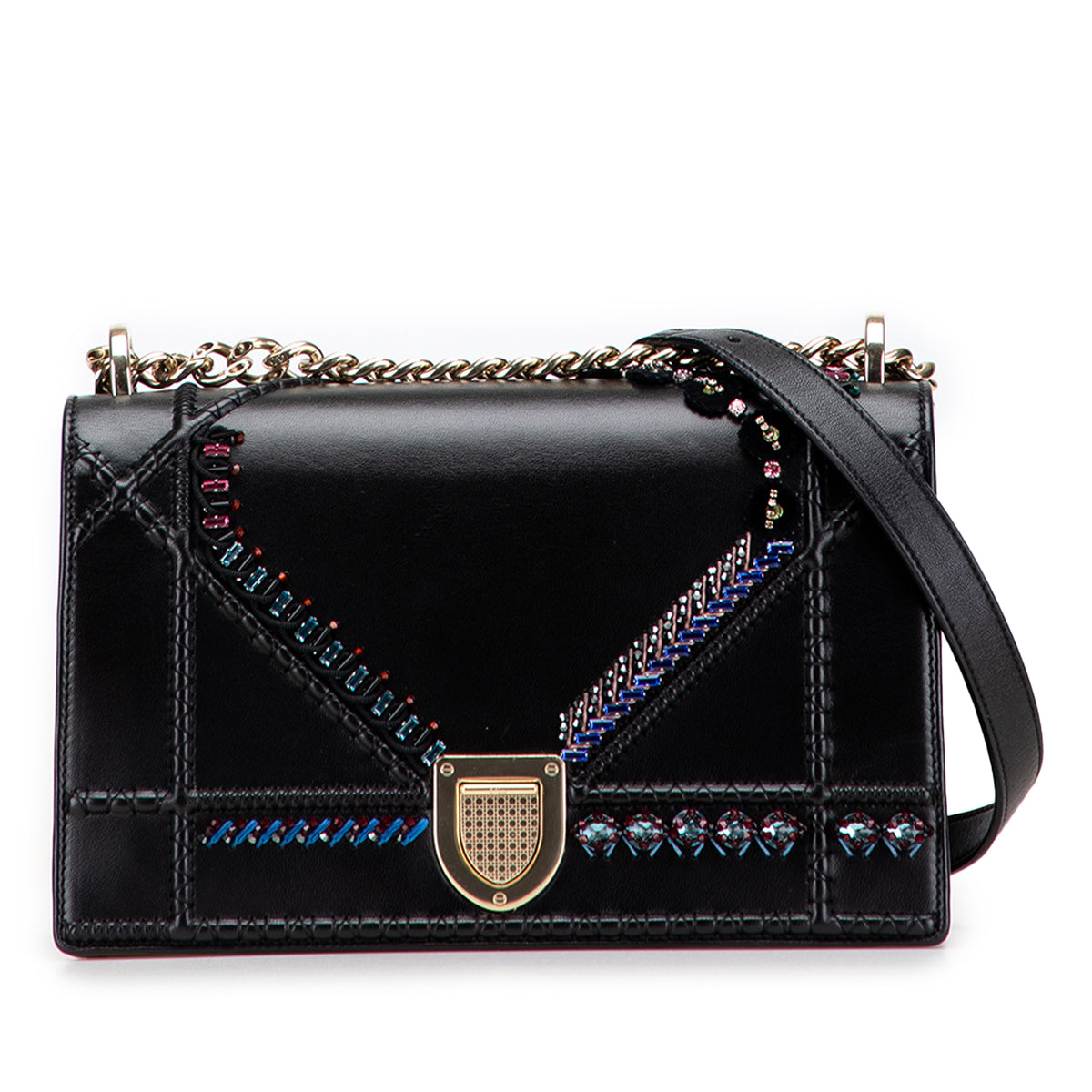 Medium Calfskin Crystal Embroidered Diorama Flap