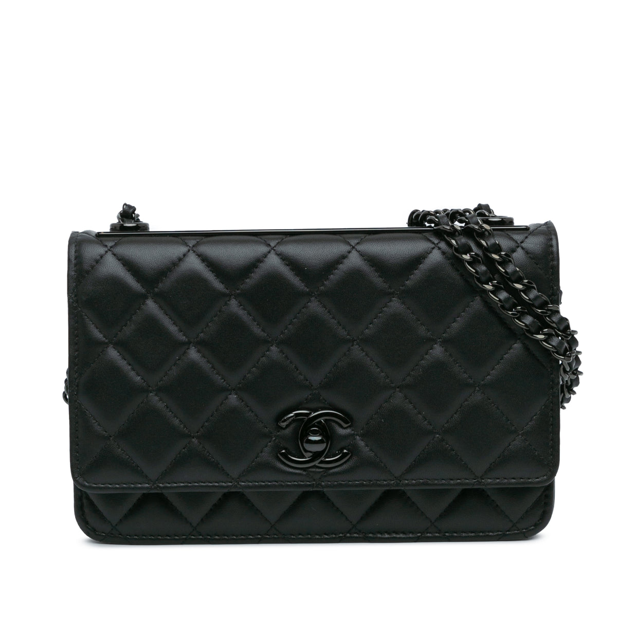 Lambskin Trendy CC So Black Wallet On Chain