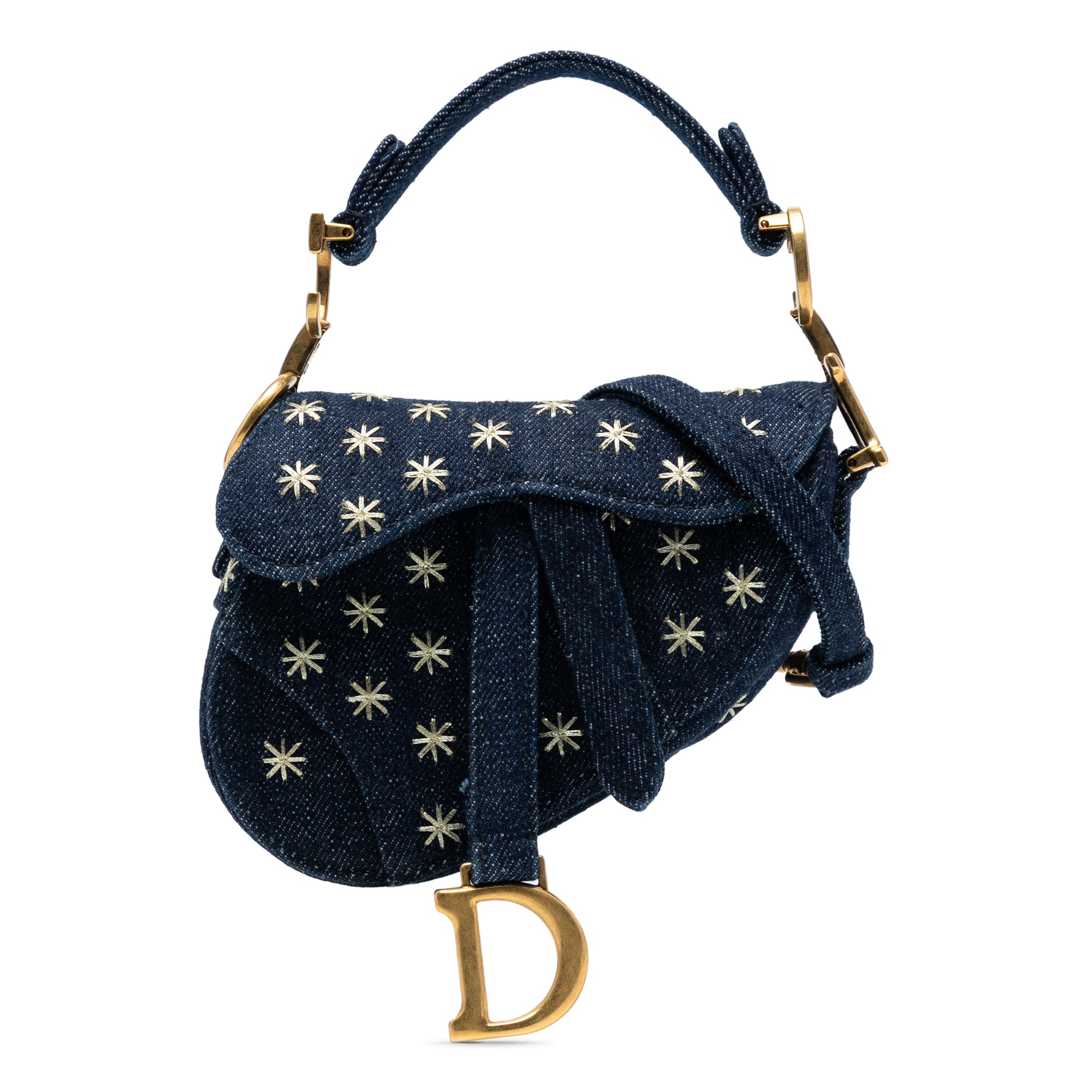 Micro Denim Embroidered Saddle Bag