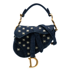 Micro Denim Embroidered Saddle Bag