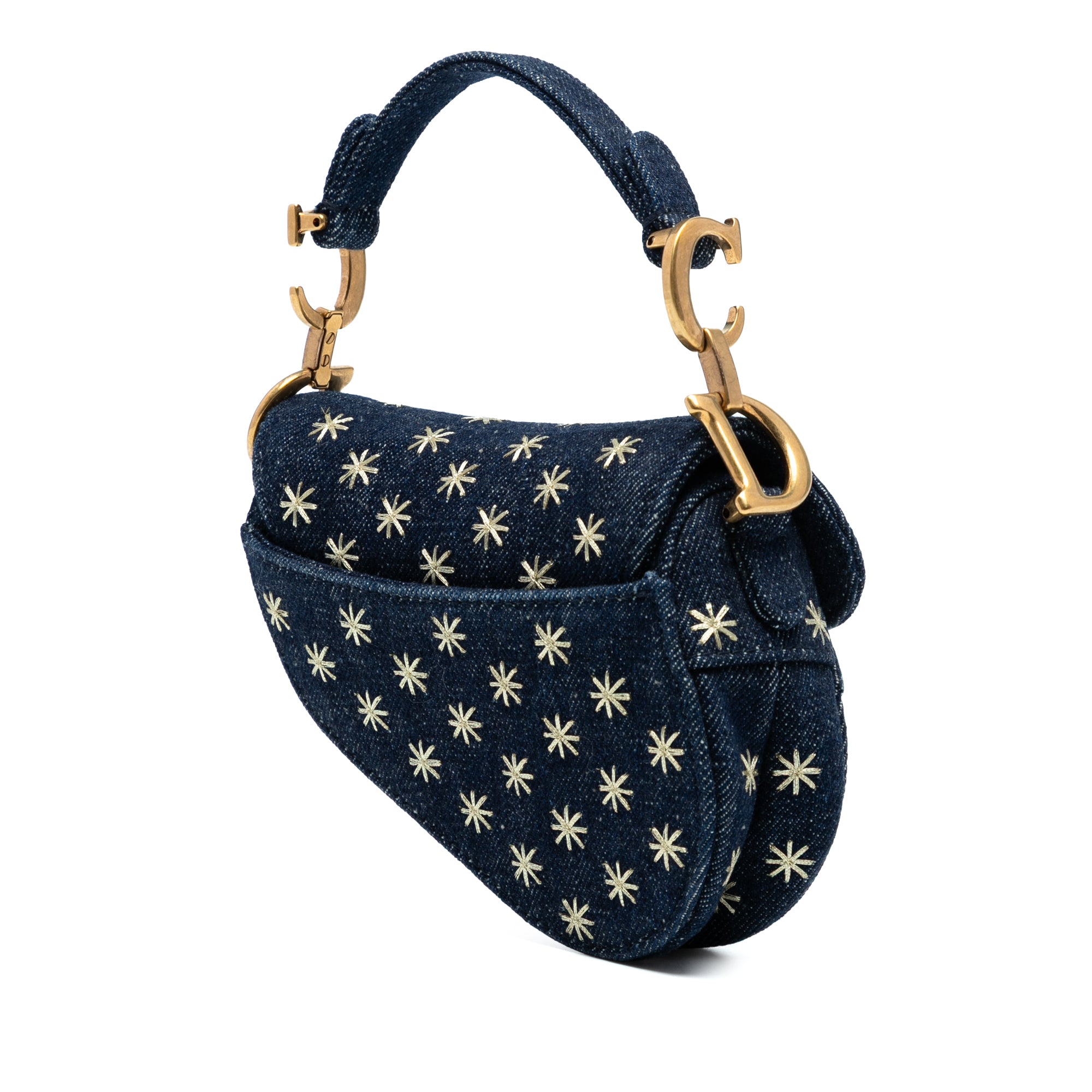 Micro Denim Embroidered Saddle Bag