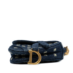 Micro Denim Embroidered Saddle Bag