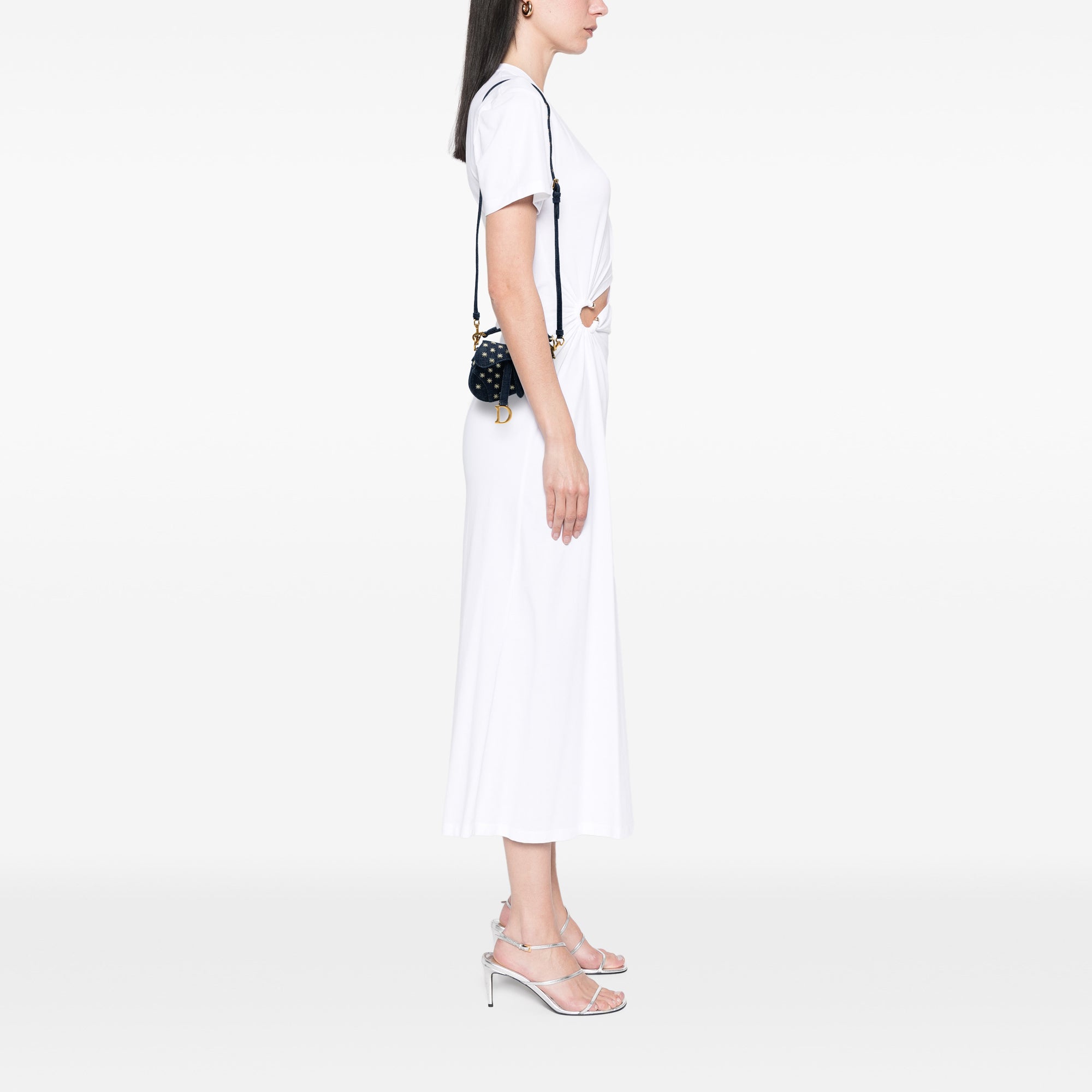 Micro Denim Embroidered Saddle Bag