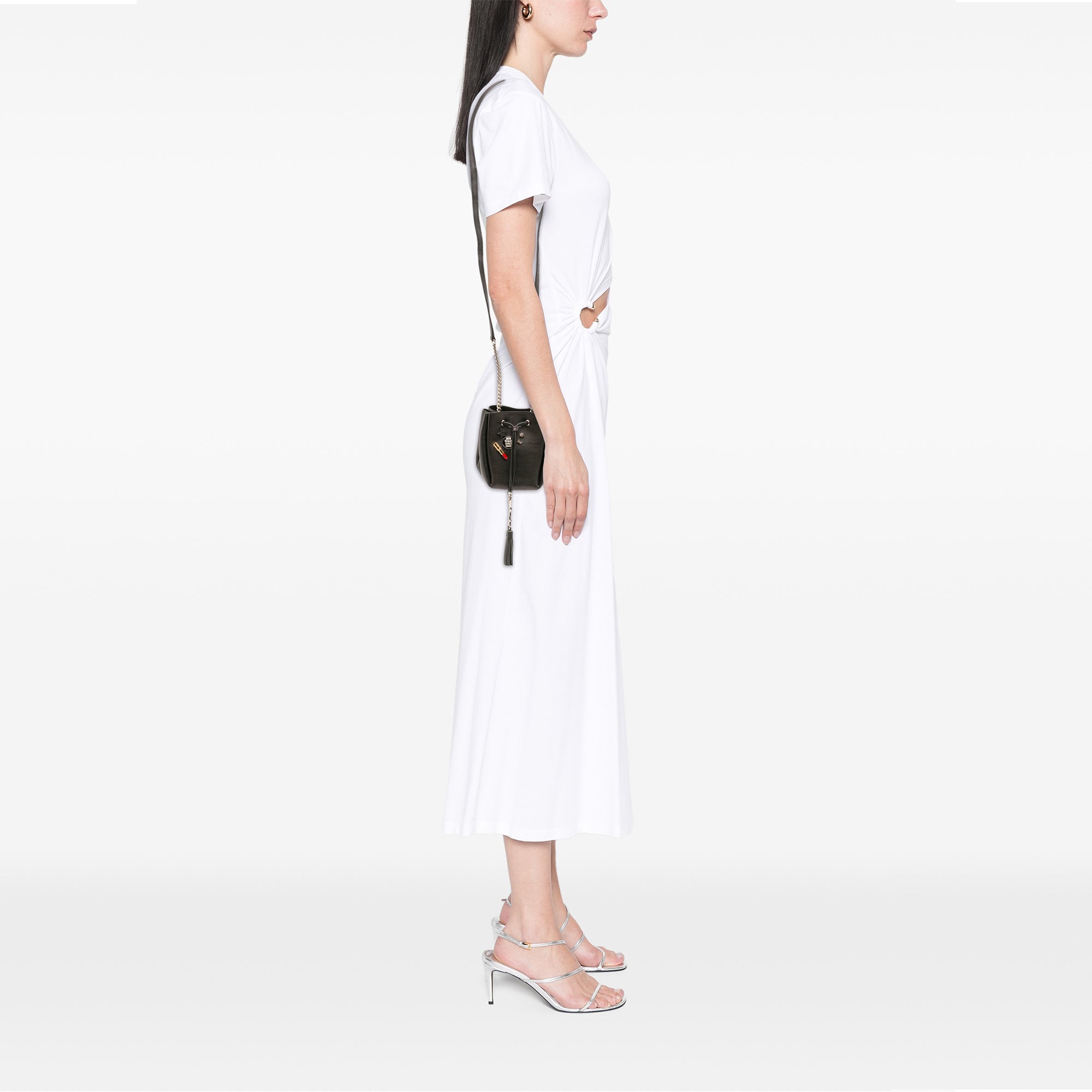 Mini Leather Monogram Embellished Bourse Bucket Bag