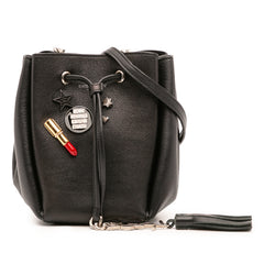 Mini Leather Monogram Embellished Bourse Bucket Bag