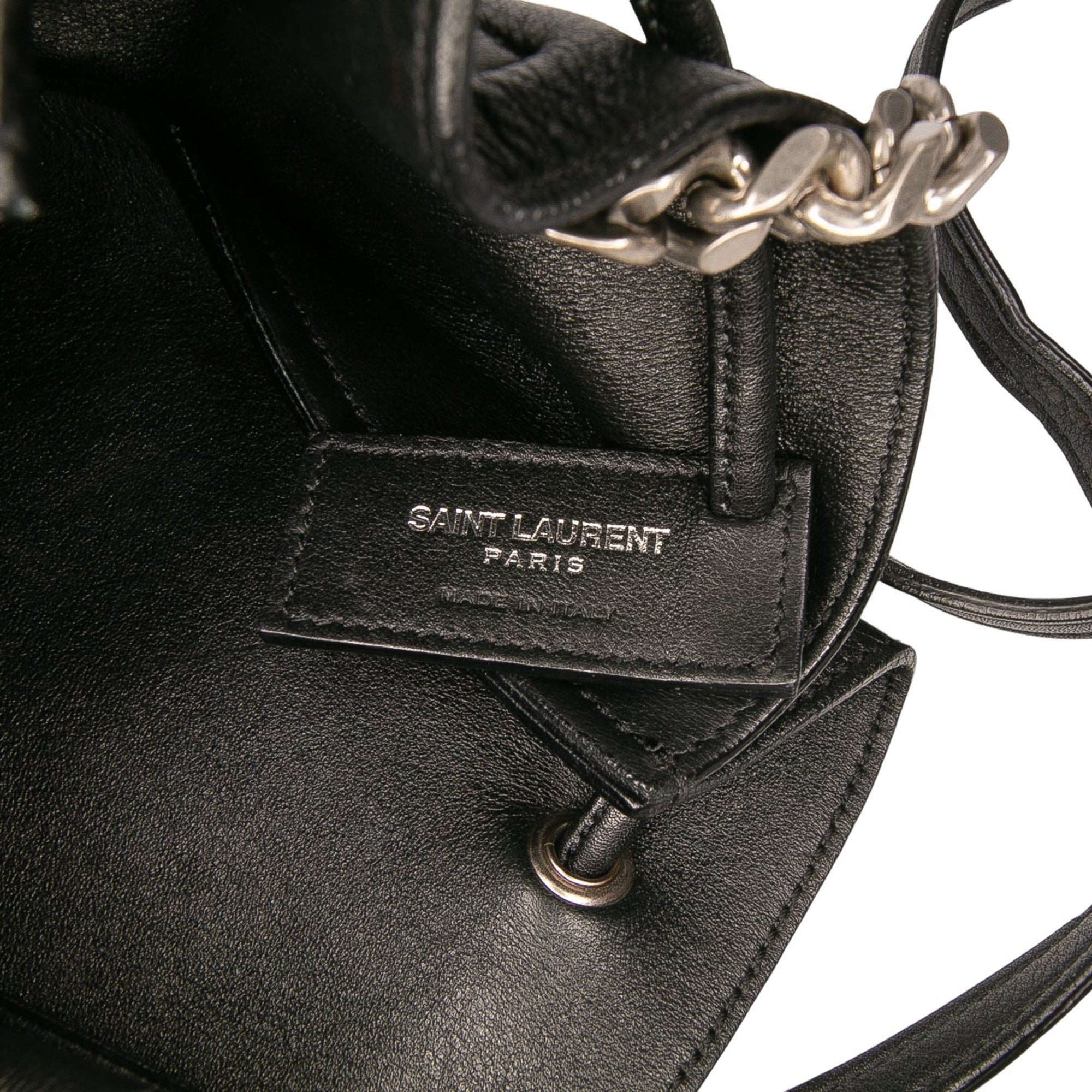 Mini Leather Monogram Embellished Bourse Bucket Bag