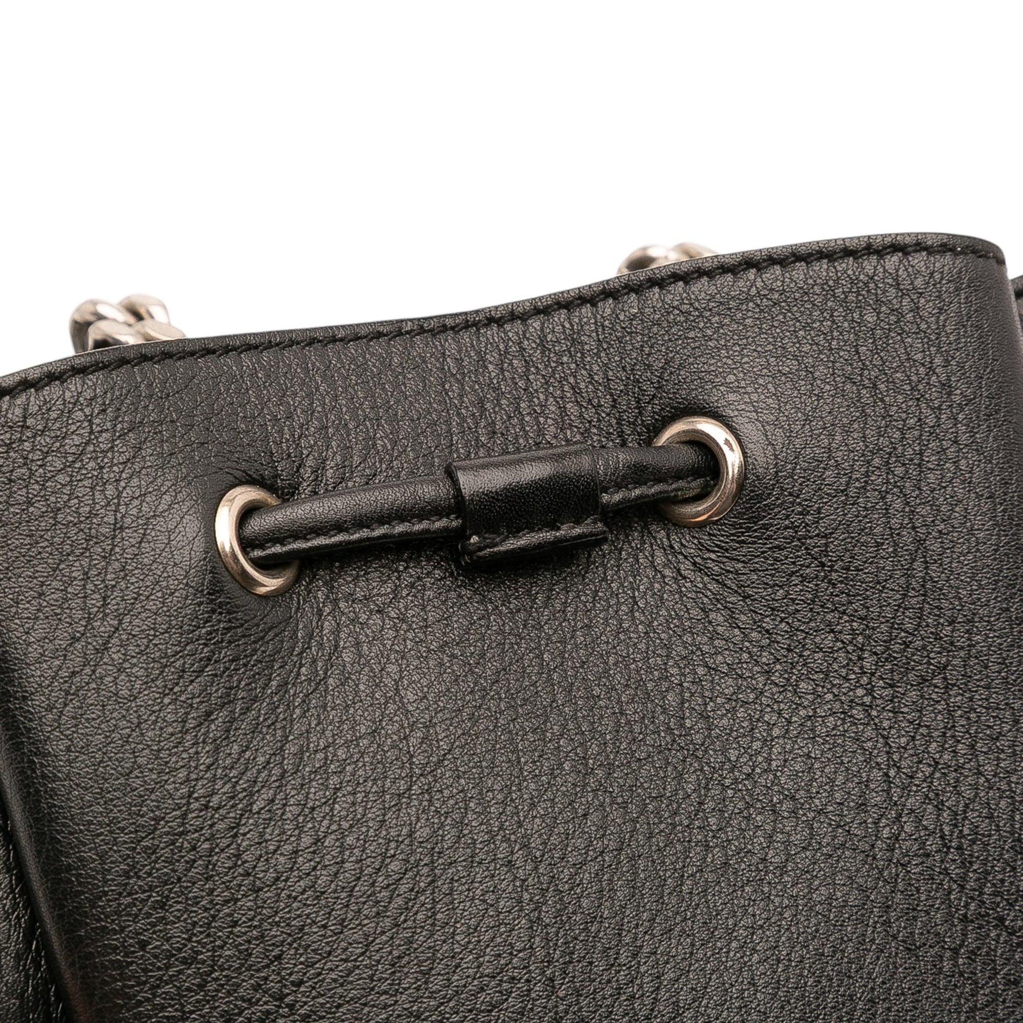 Mini Leather Monogram Embellished Bourse Bucket Bag