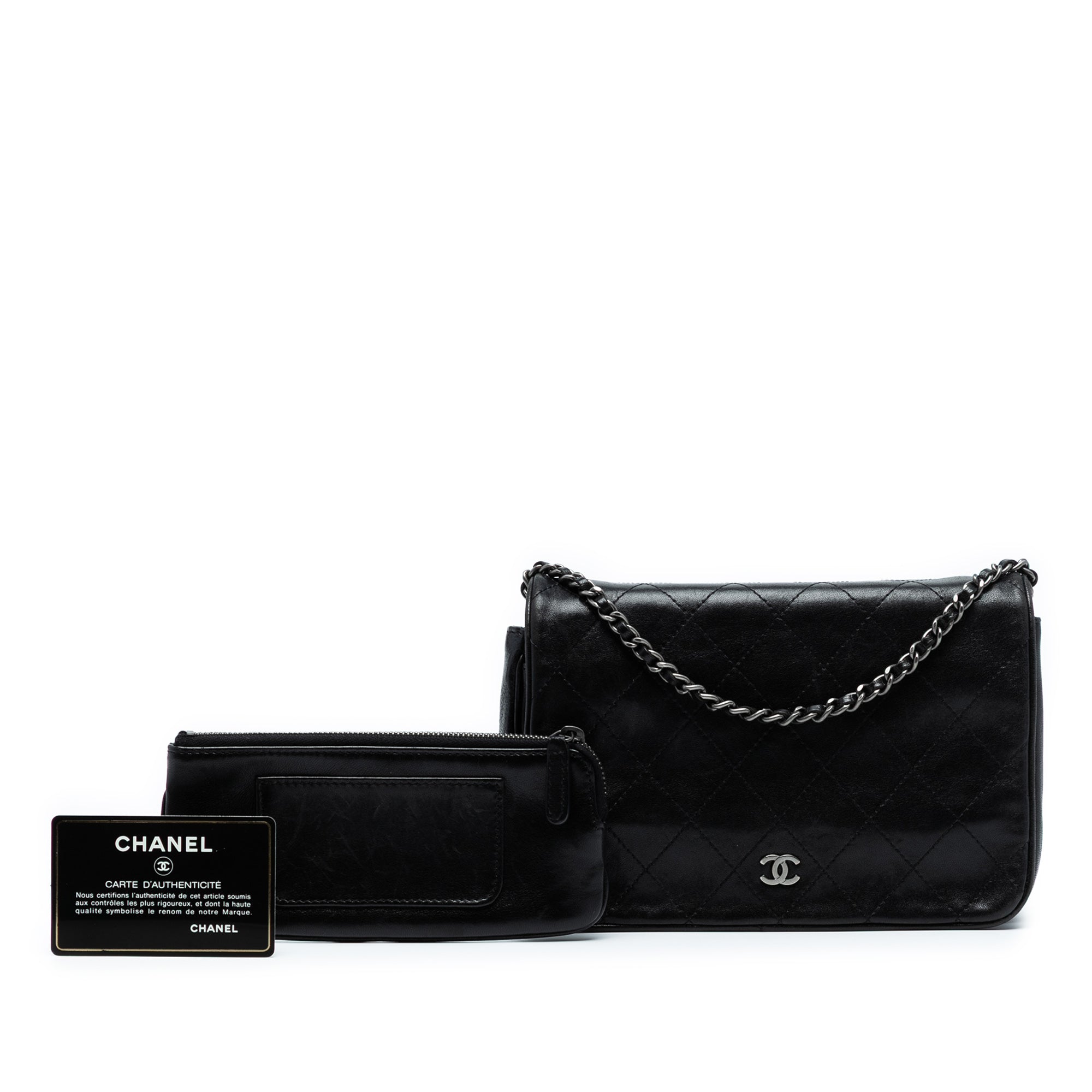 CC Quilted Lambskin Full Flap Wallet on Chain
