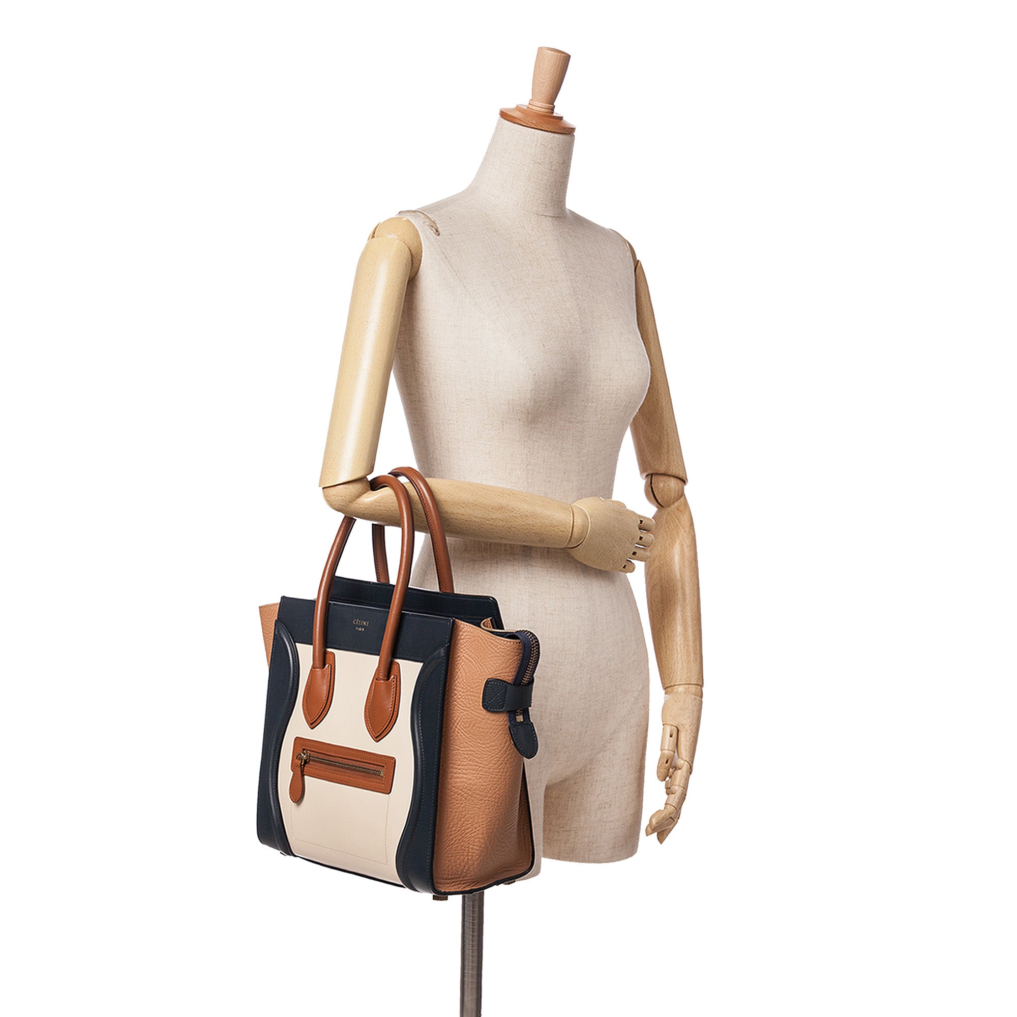 Mini Tricolor Leather Luggage Tote