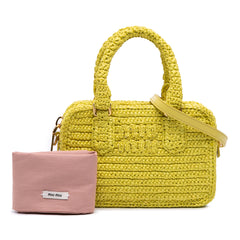 Raffia Crochet Arcadie Top Handle Bag