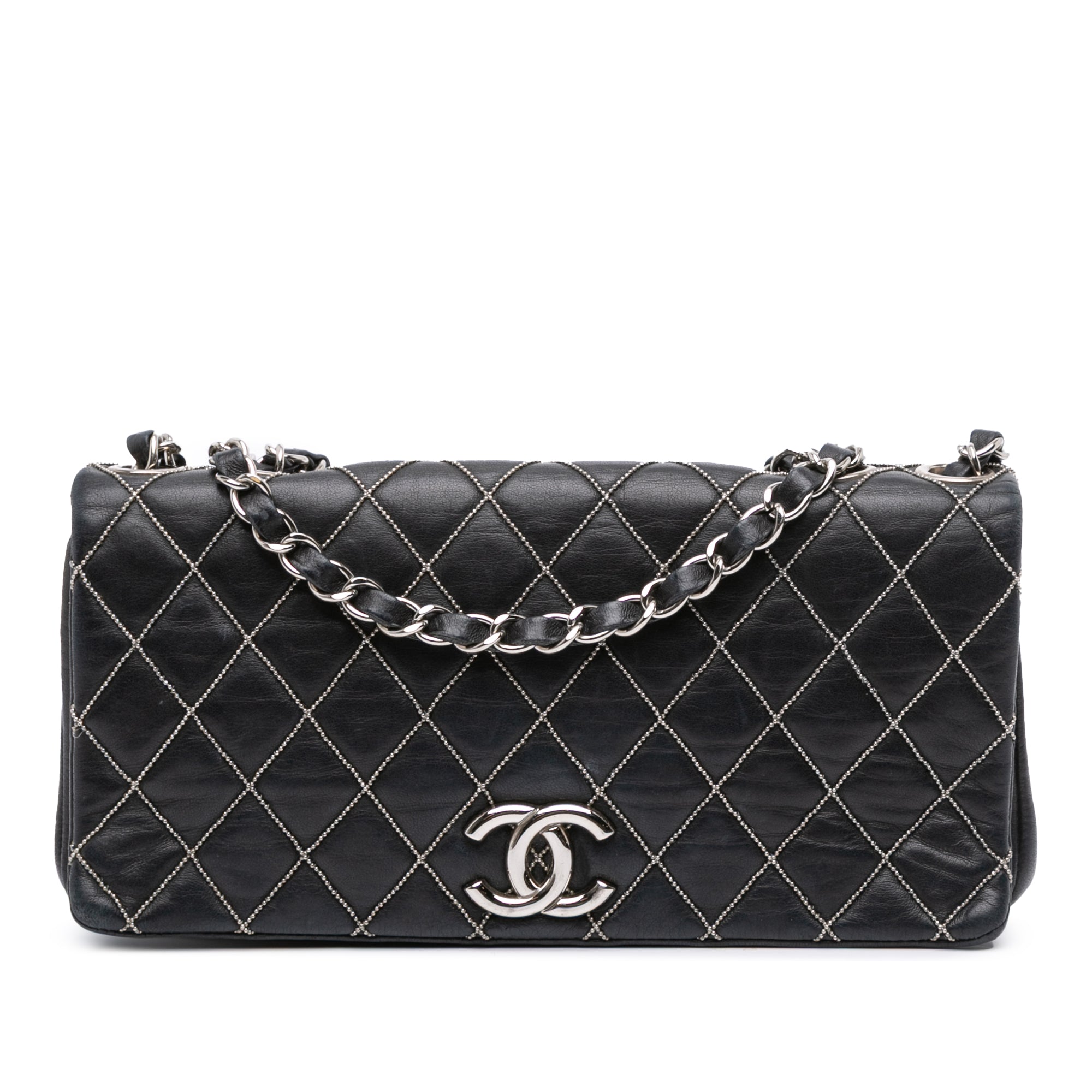 Quilted Lambskin Studded Metal Beauty Flap