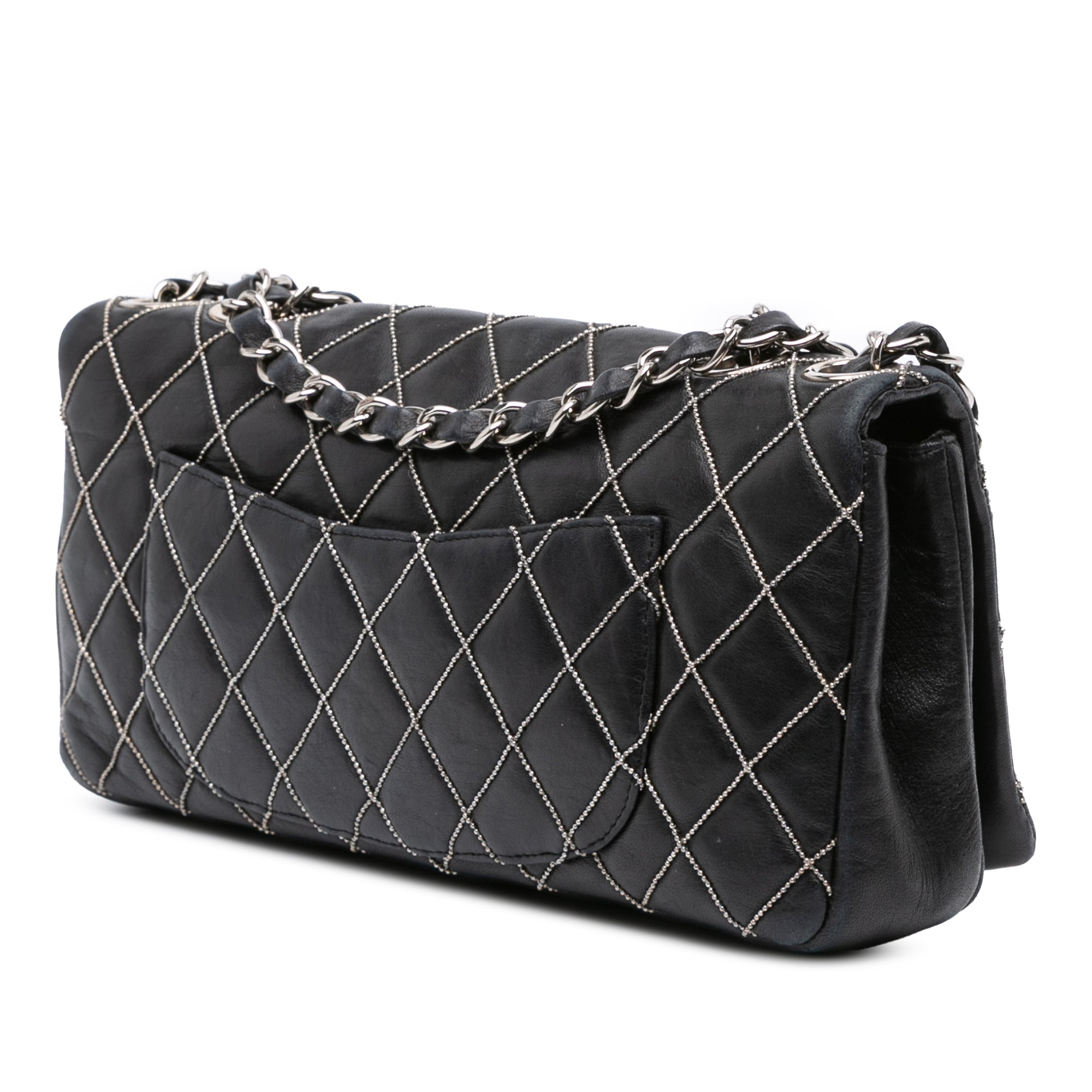 Quilted Lambskin Studded Metal Beauty Flap