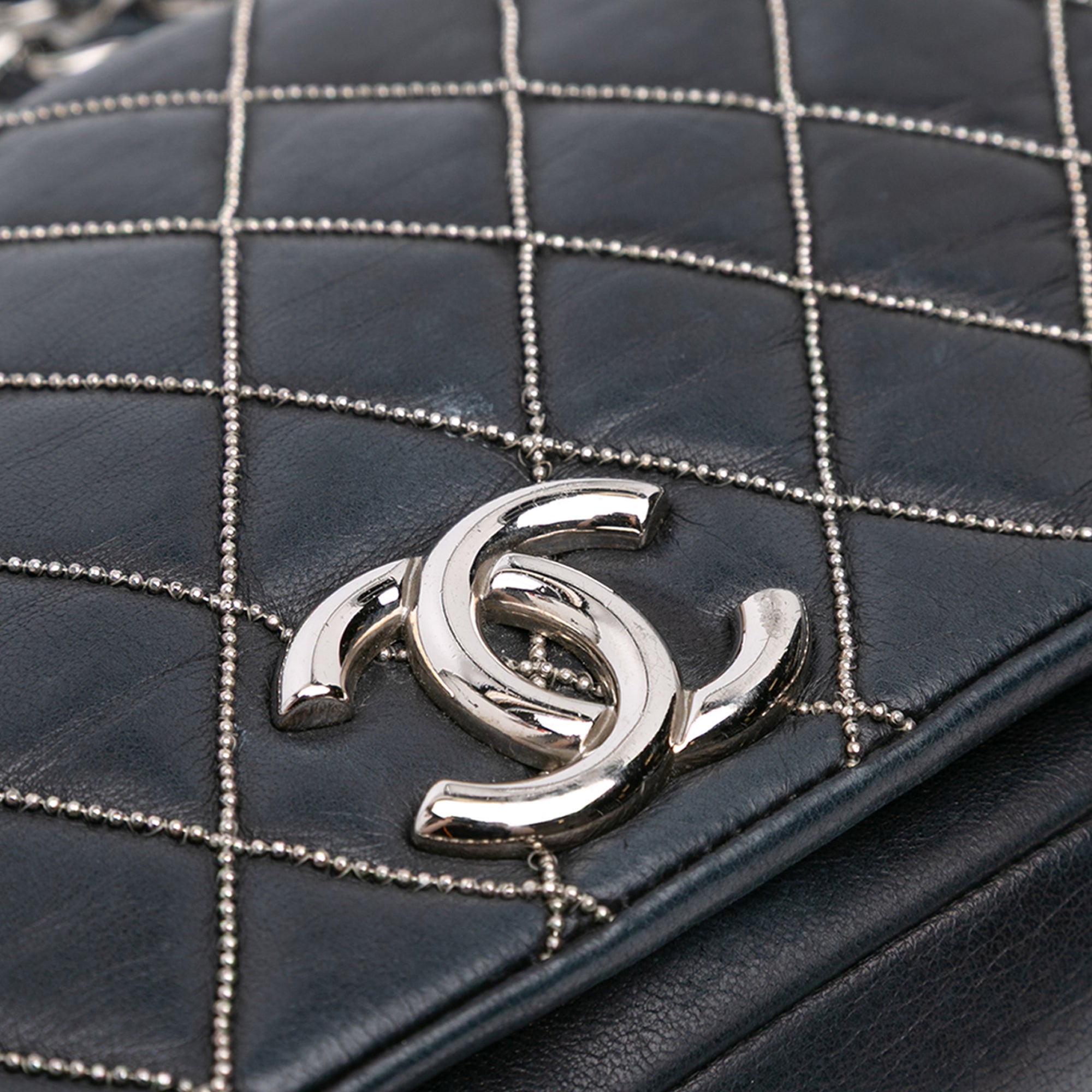 Quilted Lambskin Studded Metal Beauty Flap