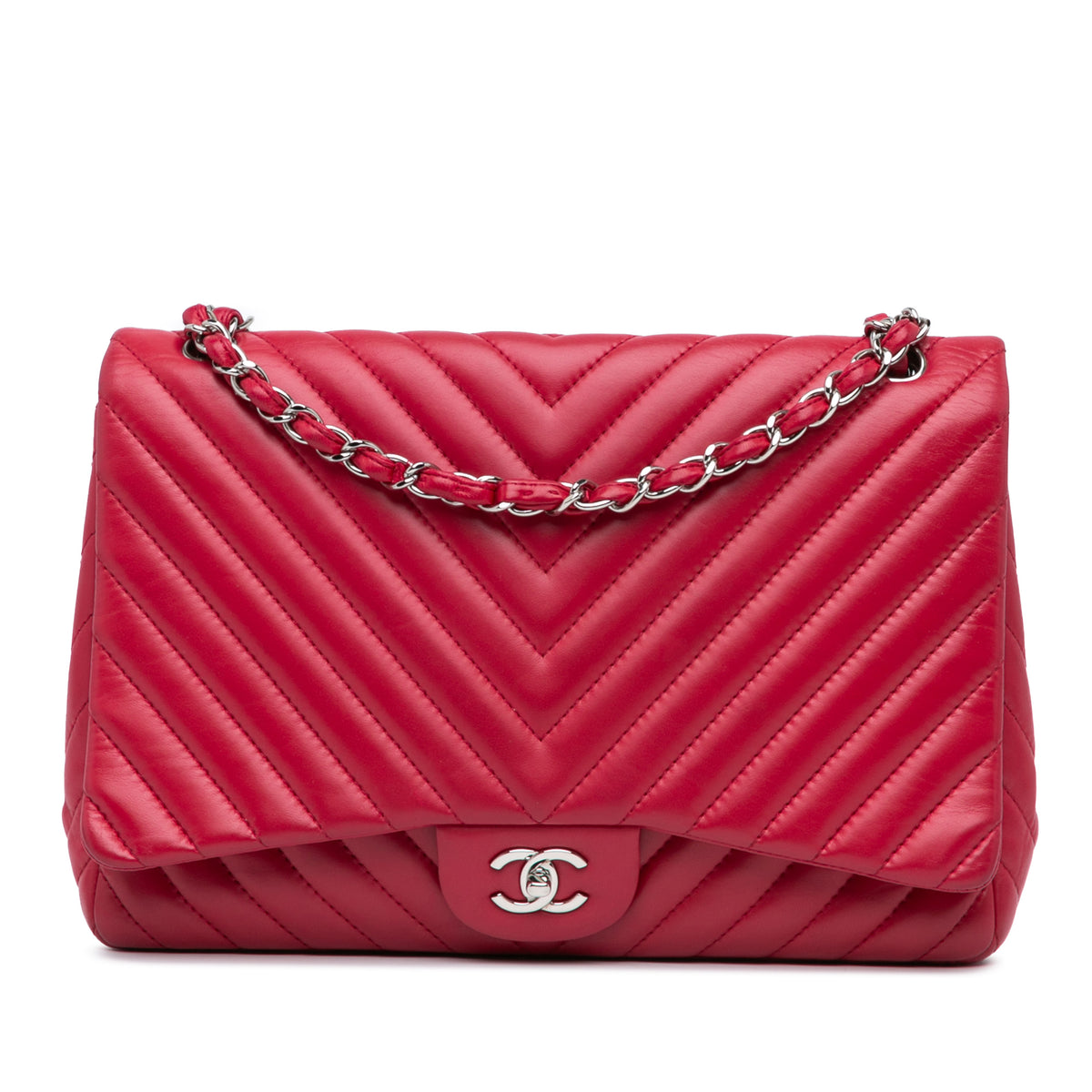 Maxi Classic Chevron Lambskin Single Flap