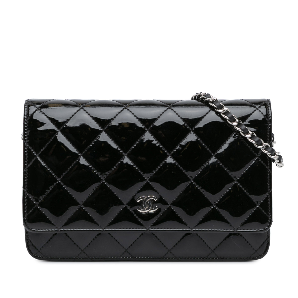 CC Quilted Patent Wallet On Chain