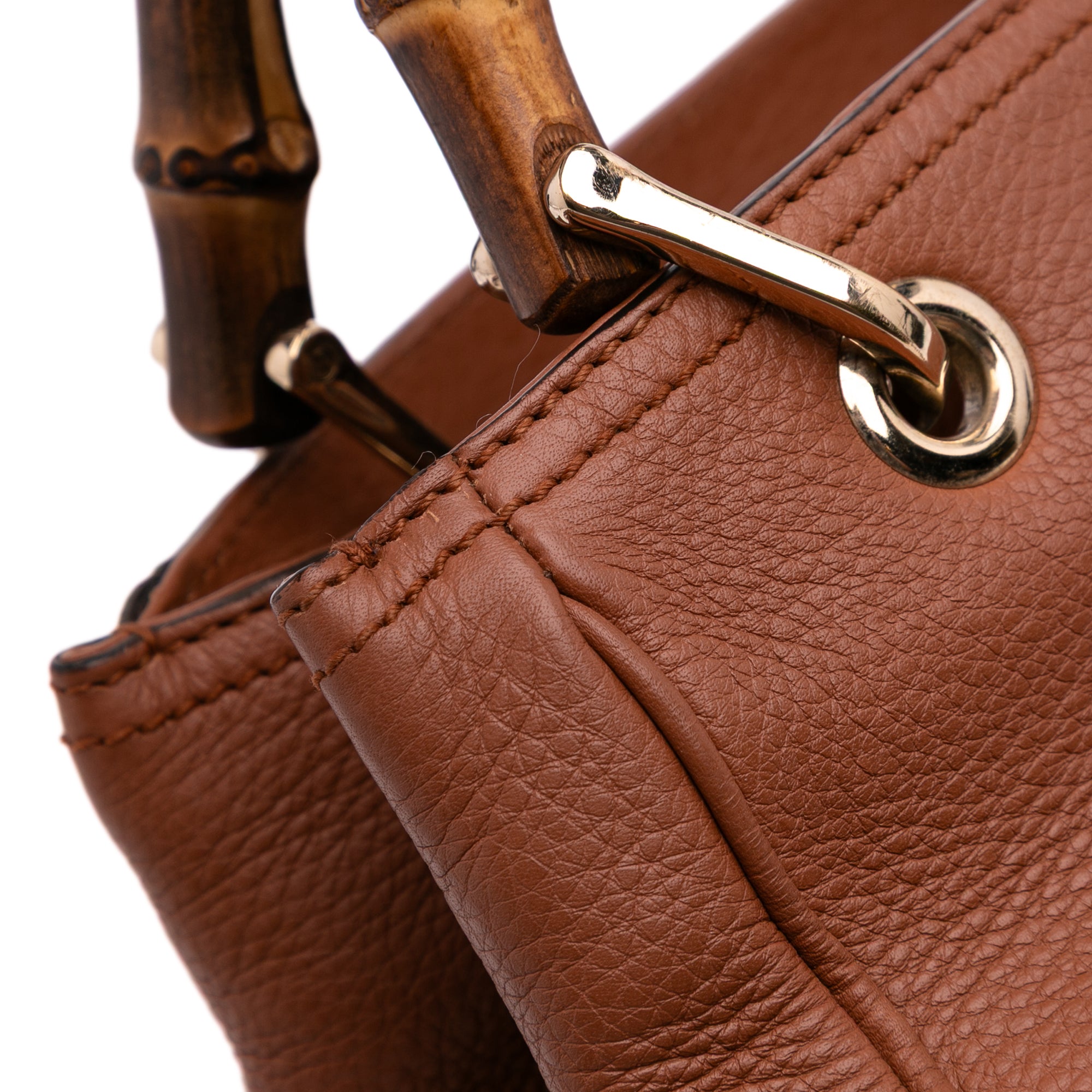 Small Calfskin Bamboo Shopper Satchel