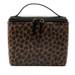 Perforated Leather Leopard Print Vanity Bag