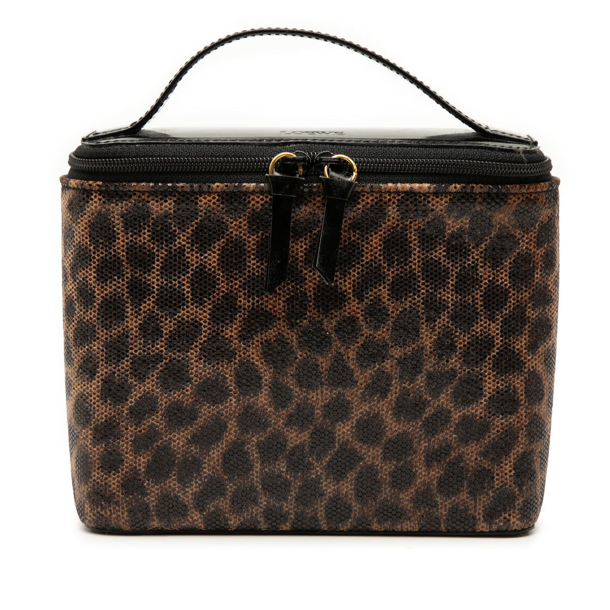 Perforated Leather Leopard Print Vanity Bag