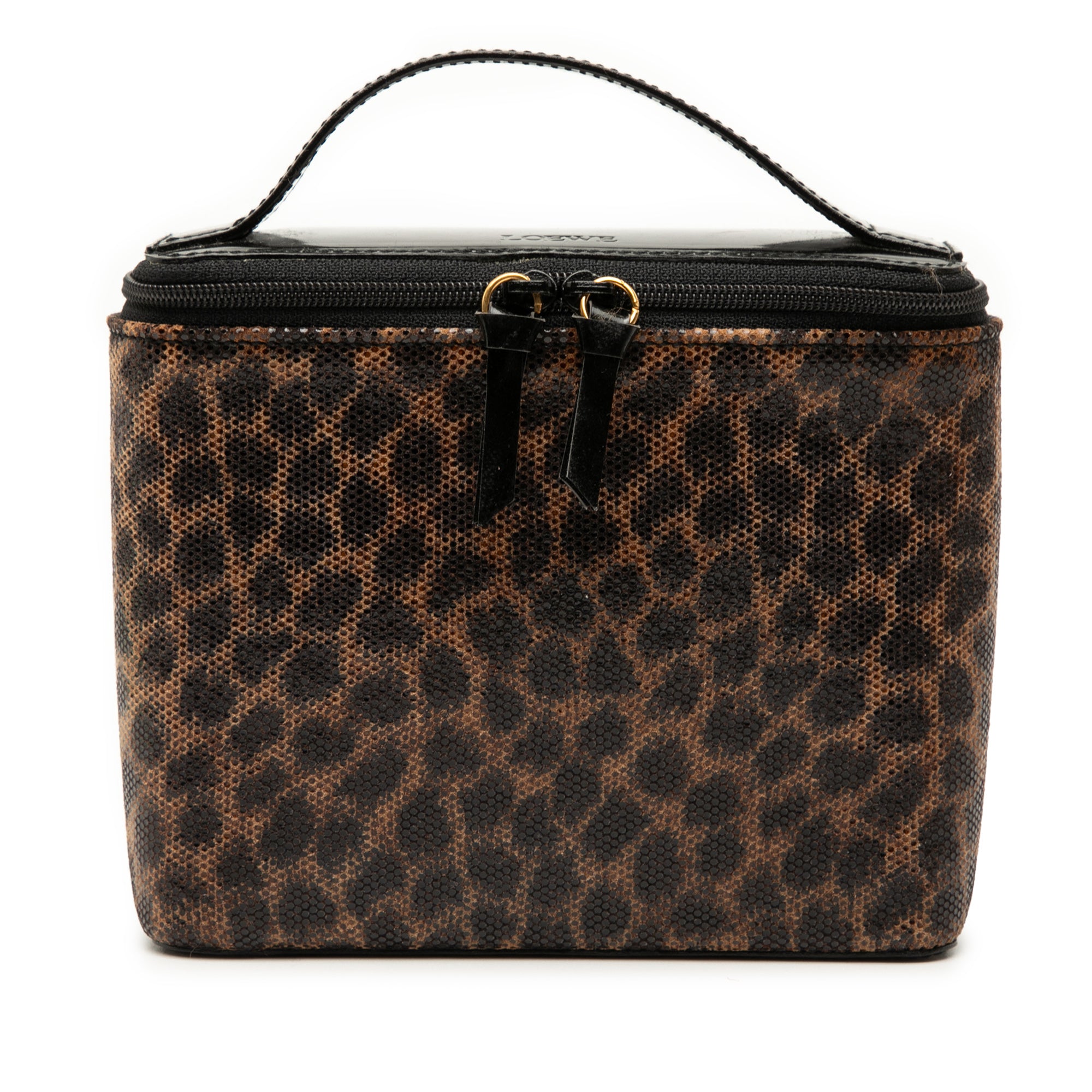 Perforated Leather Leopard Print Vanity Bag