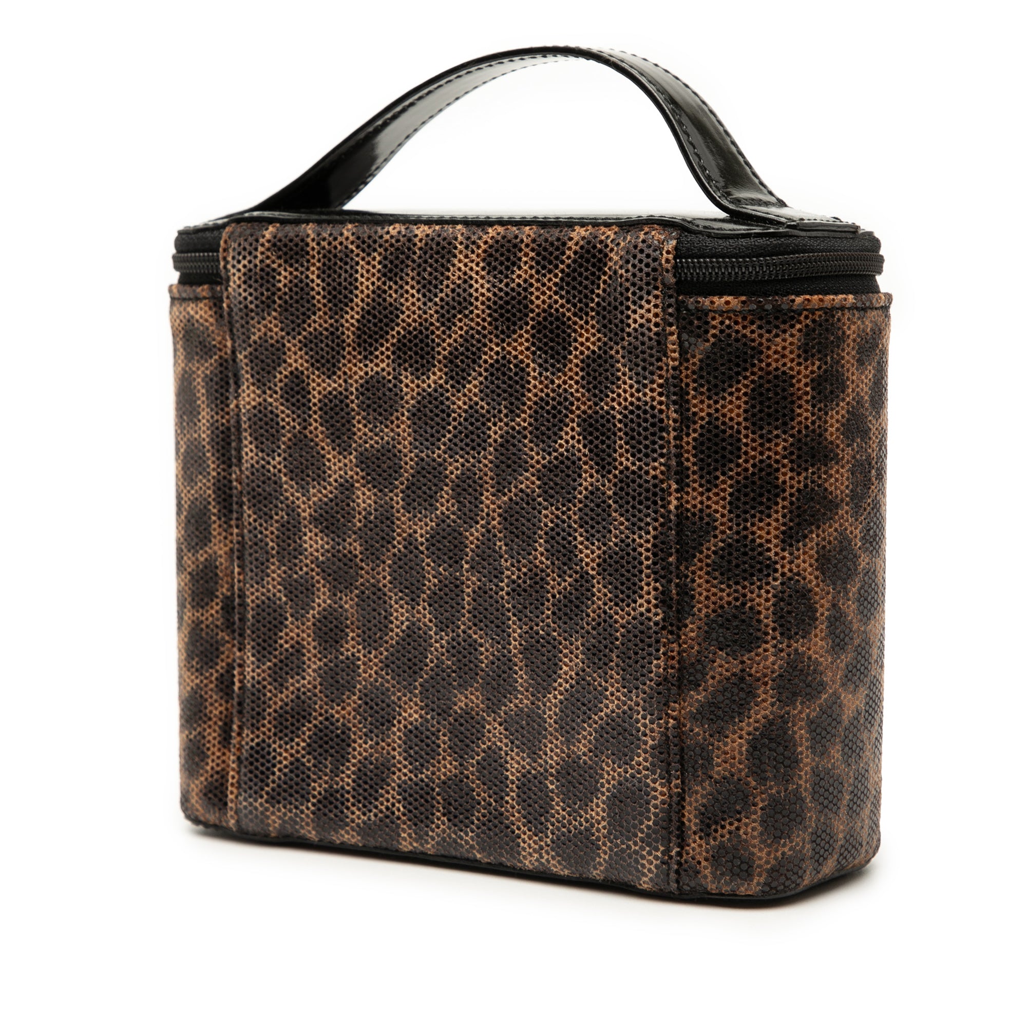 Perforated Leather Leopard Print Vanity Bag