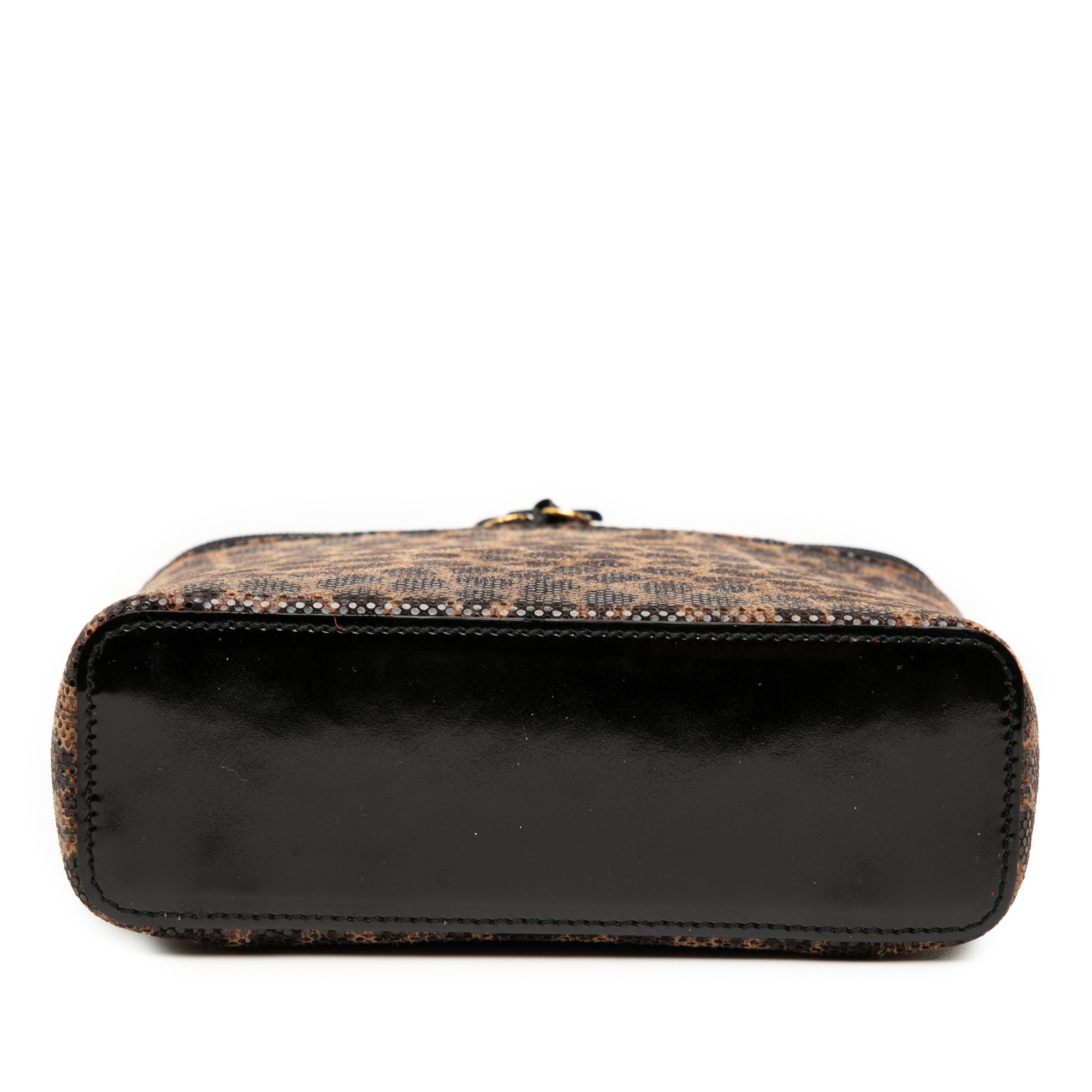 Perforated Leather Leopard Print Vanity Bag