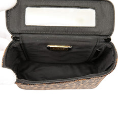 Perforated Leather Leopard Print Vanity Bag