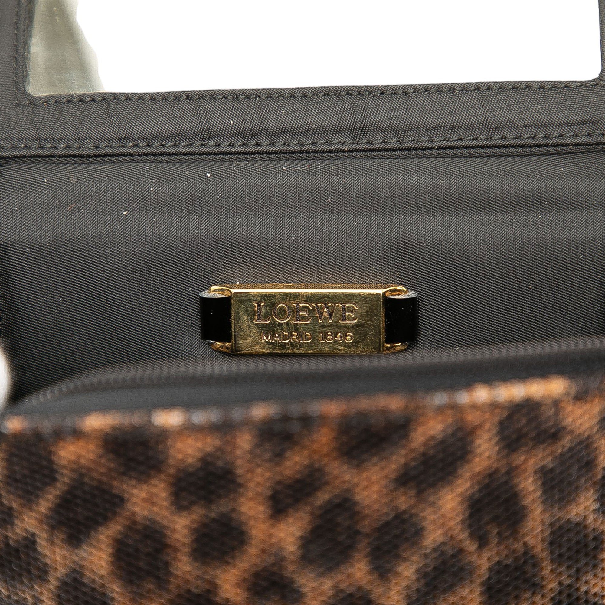 Perforated Leather Leopard Print Vanity Bag