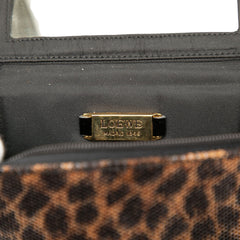 Perforated Leather Leopard Print Vanity Bag