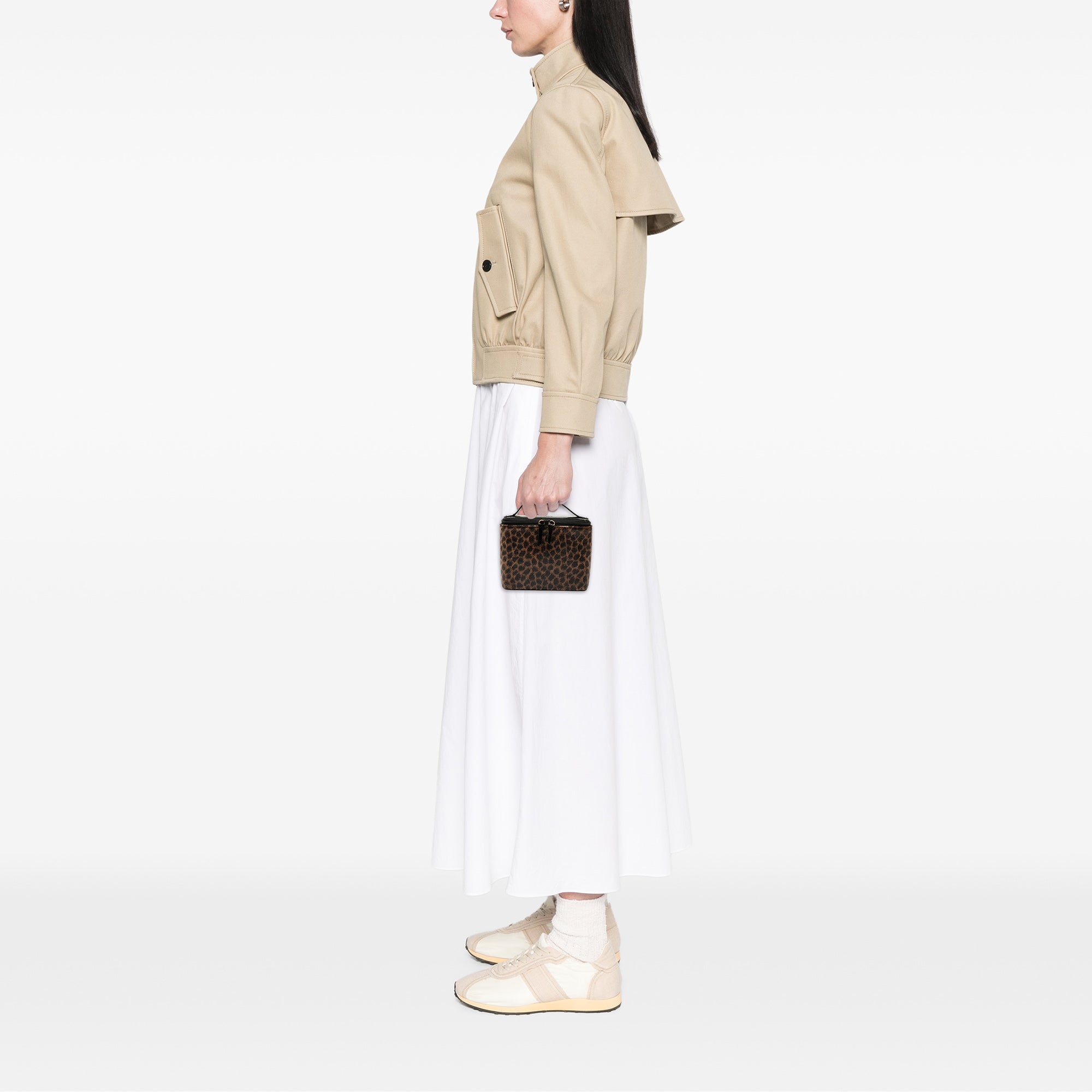 Perforated Leather Leopard Print Vanity Bag