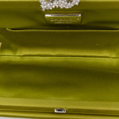 Satin Crystal Camellia Evening Frame Clutch